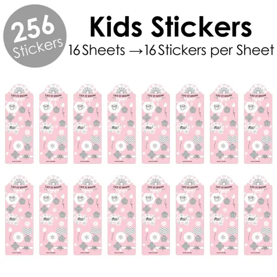 Big Dot of Happiness Pink Winter Wonderland - Holiday Snowflake Birthday Party and Baby Shower Favor Kids Stickers - 16 Sheets - 256 Stickers {3}