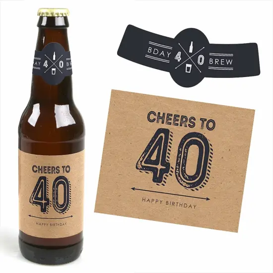 Big Dot of Happiness 40th Milestone Birthday Party Decorations for Men - 6 Beer Bottle Label Stickers and 1 Carrier {3}