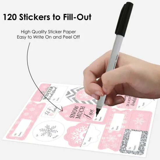 Big Dot of Happiness Pink Winter Wonderland Snowflake Birthday Party and Baby Shower Gift Tag Labels - To and From Stickers - 12 Sheets - 120 Stickers {4}