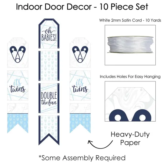 Big Dot of Happiness It's Twin Boys - Hanging Vertical Paper Door Banners - Blue Twins Baby Shower Wall Decoration Kit - Indoor Door Decor {6}