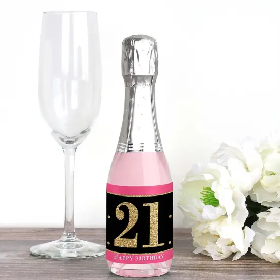 Big Dot of Happiness Finally 21 Girl - 21st Birthday - Mini Wine and Champagne Bottle Label Stickers - 21st Birthday Party Favor Gift - Set of 16 {3}