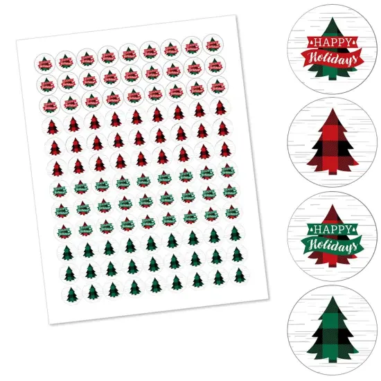 Big Dot of Happiness Holiday Plaid Trees - Buffalo Plaid Christmas Party Round Candy Sticker Favors - Labels Fits Chocolate Candy (1 sheet of 108) {3}