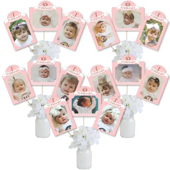 Big Dot of Happiness 1st Birthday Little Miss Onederful - Girl First Birthday Party Picture Centerpiece Sticks - Photo Table Toppers - 15 Pieces {1}
