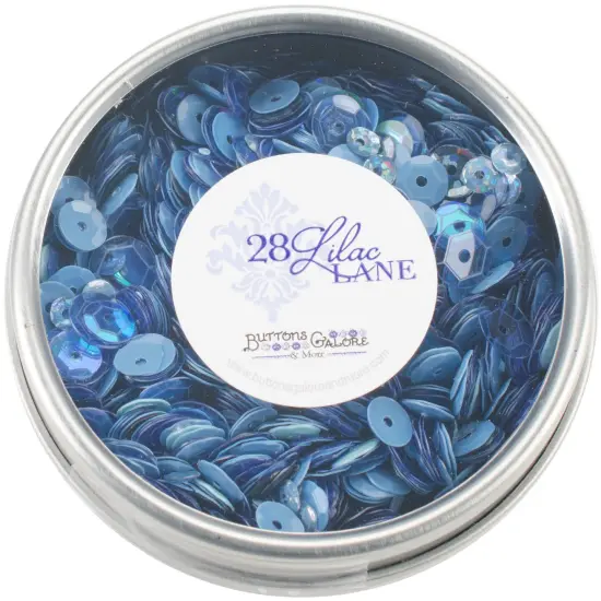 Buttons Galore 28 Lilac Lane Tin W/Sequins 40g-Denim Blues {1}