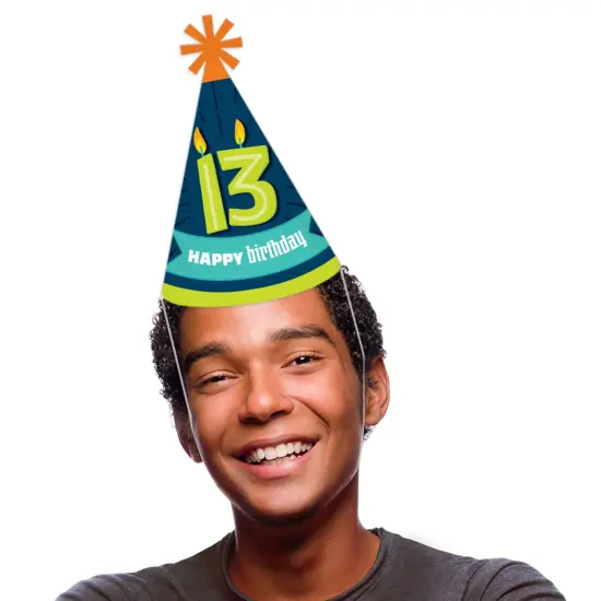 Big Dot of Happiness Boy 13th Birthday - Cone Happy Birthday Party Hats for Kids and Adults - Set of 8 (Standard Size) {3}