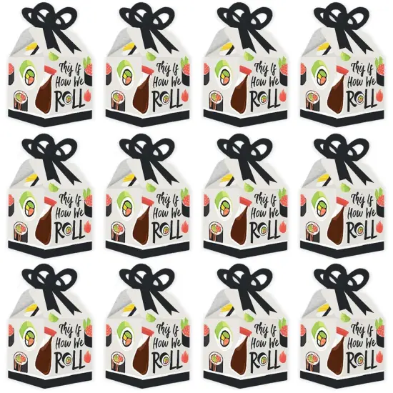 Big Dot of Happiness Let's Roll - Sushi - Square Favor Gift Boxes - Japanese Party Bow Boxes - Set of 12 {6}