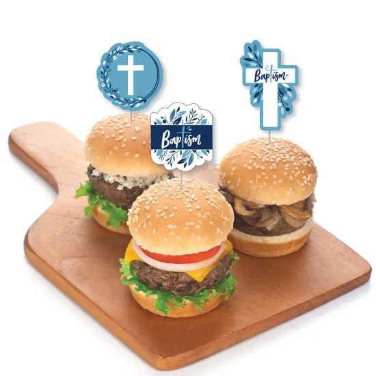 Big Dot of Happiness Baptism Blue Elegant Cross - Dessert Cupcake Toppers - Boy Religious Party Clear Treat Picks - Set of 24 {4}
