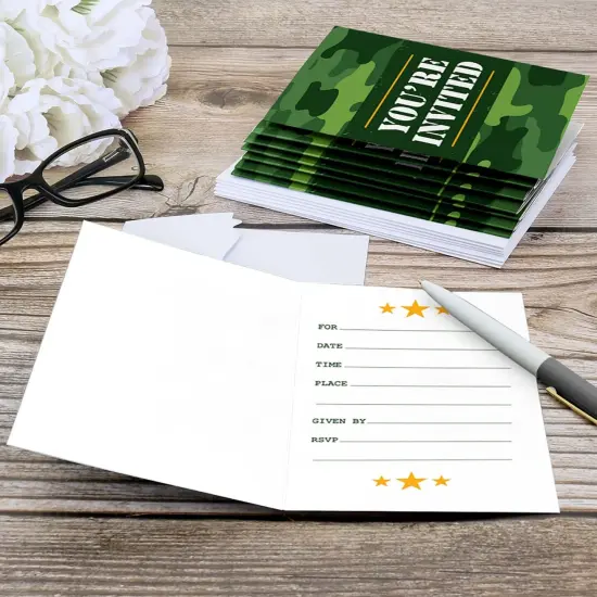 Big Dot of Happiness Camo Hero - Fill In Army Military Camouflage Party Invitations (8 count) {6}