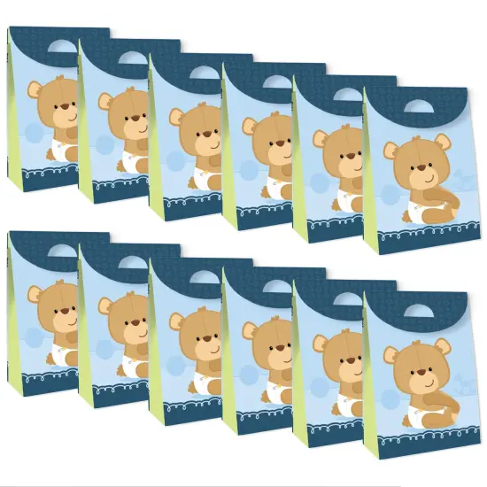 Big Dot of Happiness Baby Boy Teddy Bear - Baby Shower Gift Favor Bags - Party Goodie Boxes - Set of 12 {6}
