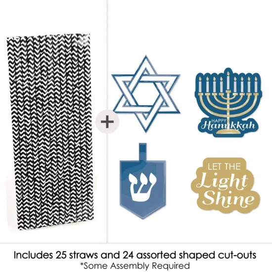 Big Dot of Happiness Happy Hanukkah Paper Straw Decor - Hanukkah Party Striped Decorative Straws - Set of 24 {4}