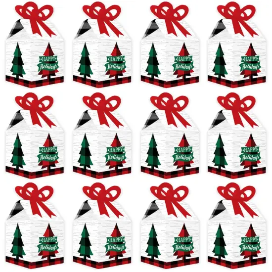 Big Dot of Happiness Holiday Plaid Trees - Square Favor Gift Boxes - Buffalo Plaid Christmas Party Bow Boxes - Set of 12 {6}