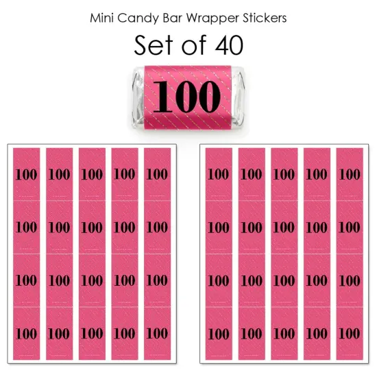 Big Dot of Happiness Chic 100th Birthday - Pink, Black and Gold - Mini Candy Bar Wrapper Stickers - Birthday Party Small Favors - 40 Count {4}