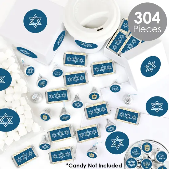 Big Dot of Happiness Happy Hanukkah - Mini Candy Bar Wrappers, Round Candy Stickers & Circle Stickers - Chanukah Candy Favor Sticker Kit - 304 Pieces {3}