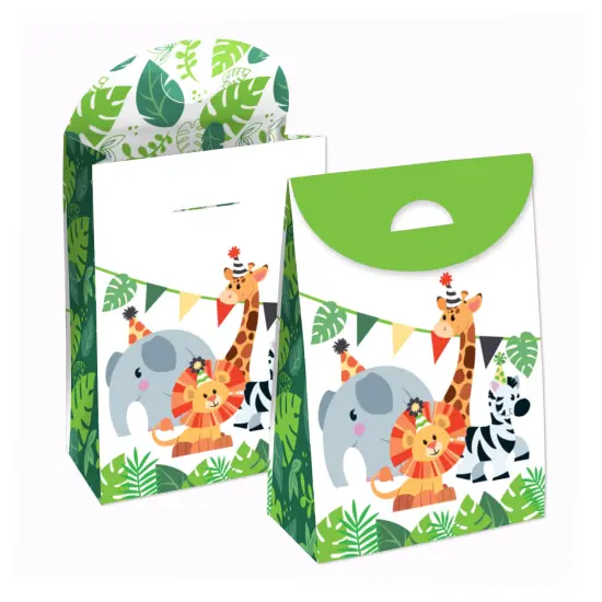 Big Dot of Happiness Jungle Party Animals - Safari Zoo Animal Birthday or Baby Shower Gift Favor Bags - Party Goodie Boxes - Set of 12 {1}