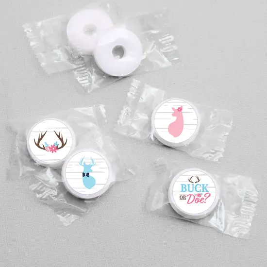 Big Dot of Happiness Buck or Doe - Hunting Gender Reveal Party Round Candy Sticker Favors - Labels Fits Chocolate Candy (1 sheet of 108) {4}