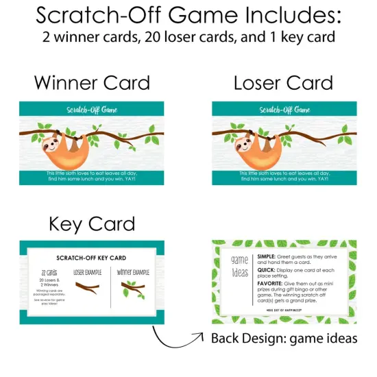 Big Dot of Happiness Let's Hang - Sloth - Baby Shower or Birthday Party Game Scratch Off Cards - 22 Count {6}