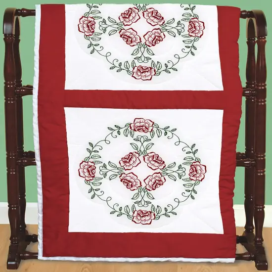 Jack Dempsey Stamped White Quilt Blocks 18"X18" 6/Pkg-Circle Of Roses {3}