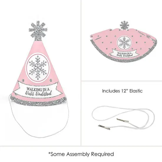 Big Dot of Happiness Pink Winter Wonderland - Mini Cone Holiday Snowflake Birthday Party or Baby Shower Hats - Small Little Party Hats - Set of 8 {6}