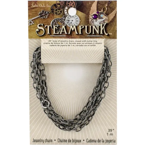 Solid Oak Steampunk Metal Chain 39"-Antique Silver Style A {1}