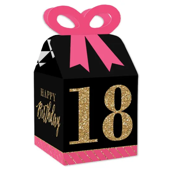 Big Dot of Happiness Chic 18th Birthday - Pink, Black and Gold - Square Favor Gift Boxes - Birthday Party Bow Boxes - Set of 12 {1}