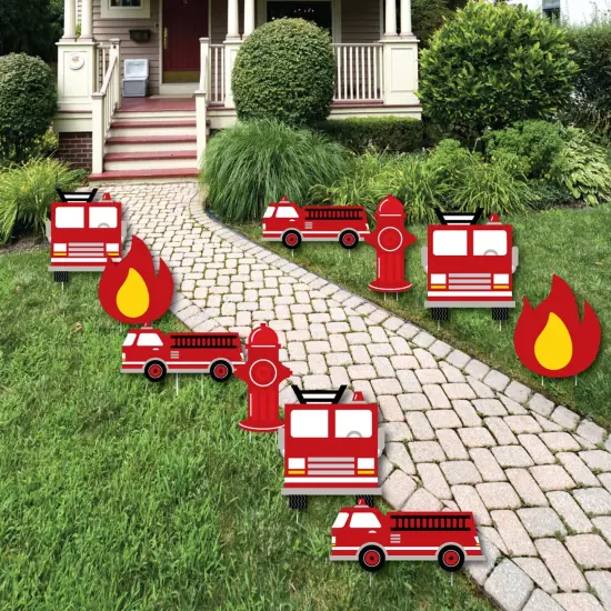 Big Dot of Happiness Fired Up Fire Truck - Lawn Decorations - Outdoor Firefighter Firetruck Baby Shower or Birthday Party Yard Decorations - 10 Piece {1}