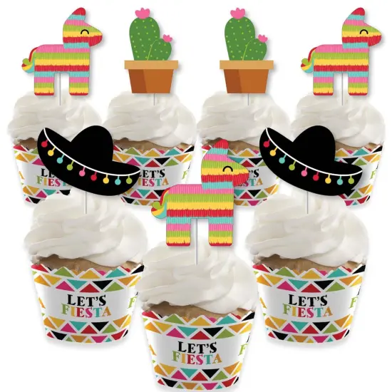 Big Dot of Happiness Let's Fiesta - Cupcake Decoration - Fiesta Cupcake Wrappers and Treat Picks Kit - Set of 24 {1}