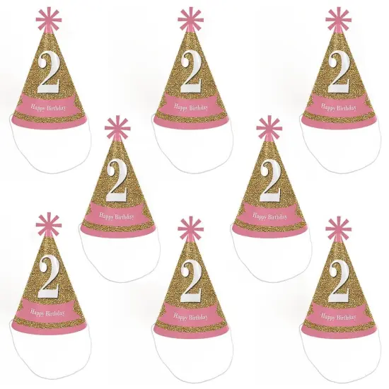 Big Dot of Happiness 2nd Birthday Girl - Two Much Fun - Cone Happy Second Birthday Party Hats for Kids and Adults - Set of 8 (Standard Size) {7}