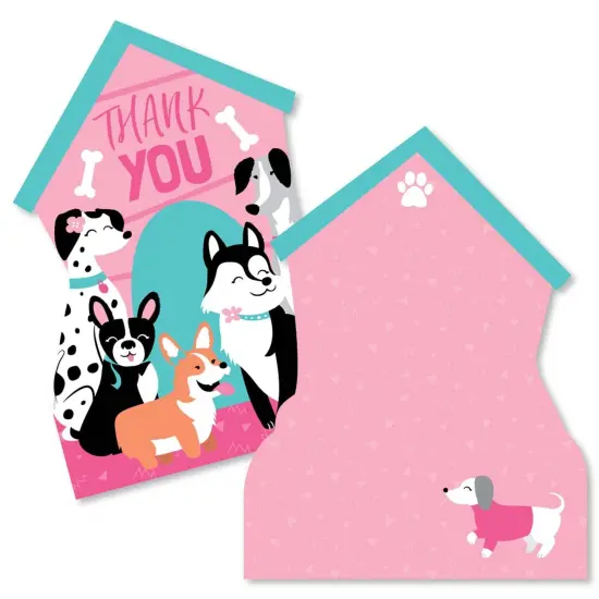 Big Dot of Happiness Pawty Like a Puppy Girl - Shaped Thank You Cards - Pink Dog Baby Shower or Birthday Party Thank You Cards & Envelopes - Set of 12 {1}