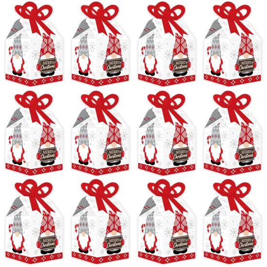 Big Dot of Happiness Christmas Gnomes - Square Favor Gift Boxes - Holiday Party Bow Boxes - Set of 12 {6}