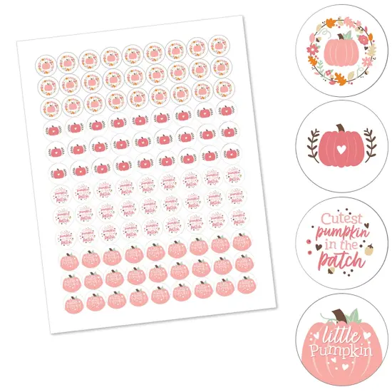Big Dot of Happiness Girl Little Pumpkin - Fall Birthday Party or Baby Shower Round Candy Sticker Favors - Labels Fits Chocolate Candy (1 sheet of 108) {3}