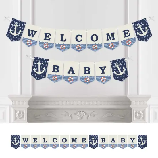 Big Dot of Happiness Ahoy - Nautical - Baby Shower Bunting Banner - Anchor Party Decorations - Welcome Baby {1}