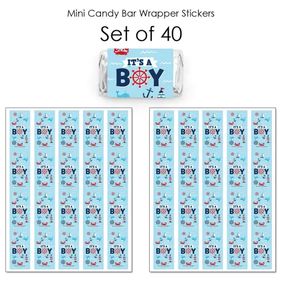 Big Dot of Happiness Ahoy It's a Boy - Mini Candy Bar Wrapper Stickers - Nautical Baby Shower Small Favors - 40 Count {4}