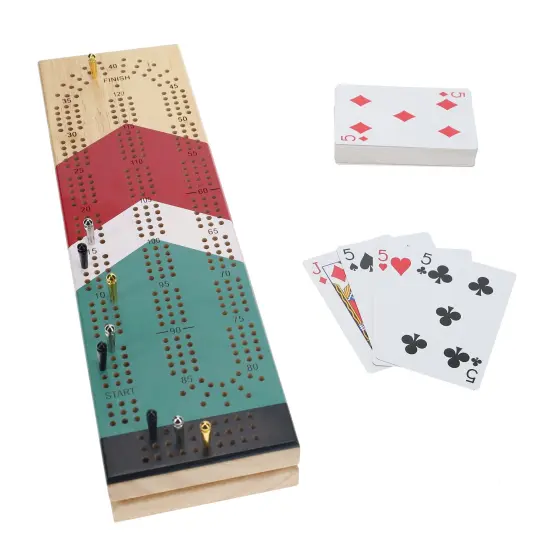 WE Games Cabinet Cribbage Set - Nautical Print - Solid Wood Continuous 3 Track Board {1}