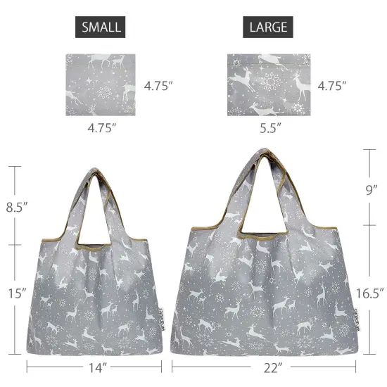 Wrapables Large & Small Foldable Tote Nylon Reusable Grocery Bags, Set of 2, Dancing Deer {2}