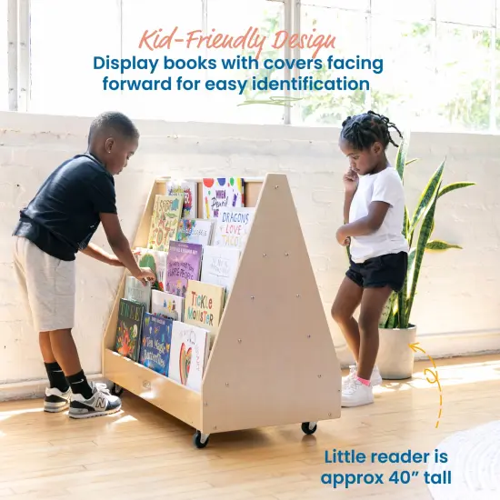 Double-Sided Mobile Book Display, Classroom Bookshelf Natural {4}