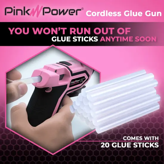Pink Power Cordless Mini Hot Glue Gun with Stand - USB Rechargeable Wireless Hot Melt Glue Gun Kit with 20 Glue Sticks - Battery Operated Cordless Glue Gun for Crafts - Portable Pink Hot Glue Gun {3}
