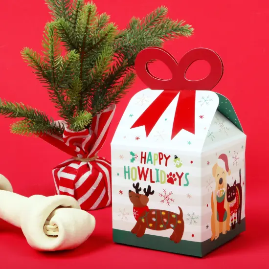 Big Dot of Happiness Christmas Pets - Square Favor Gift Boxes - Cats and Dogs Holiday Party Bow Boxes - Set of 12 {2}