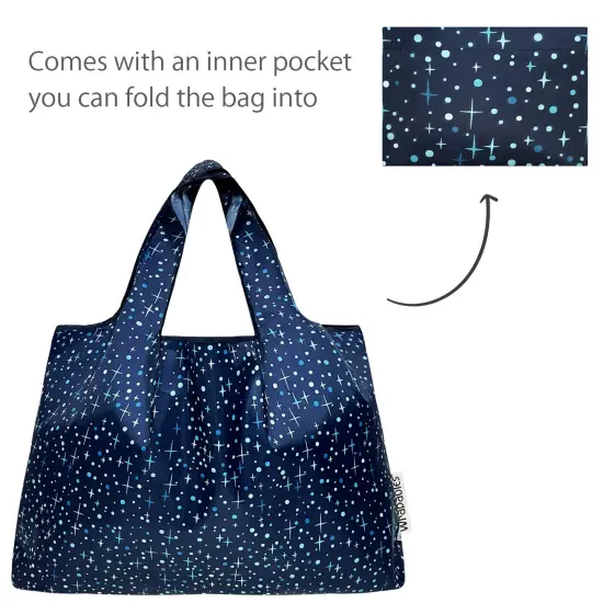 Wrapables Large Foldable Tote Nylon Reusable Grocery Bags, Twinkling Stars {5}