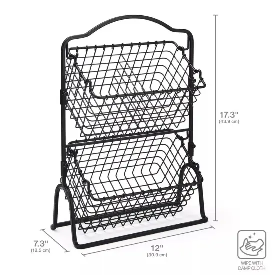 Gourmet Basics by Mikasa Grid Fruit Storage Basket, 2 Tier, Black {1}