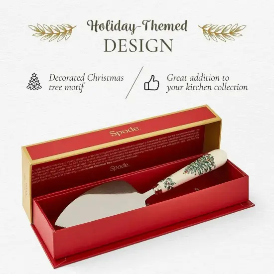 Spode Christmas Tree 10.5" Cake Knife/Server, Fine Porcelain & Stainless Steel {3}