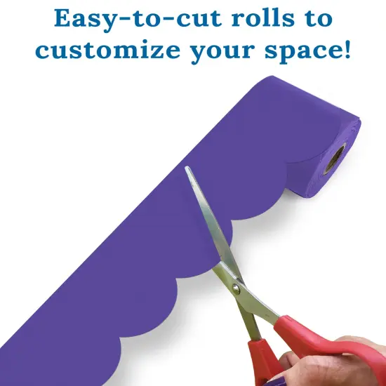 Carson Dellosa 65Ft of Purple Bulletin Board Borders, 1 Roll of Scalloped Trim for Rolling Whiteboard, Cork and Posterboard, Party, Office Decorations, and Classroom Decor {4}