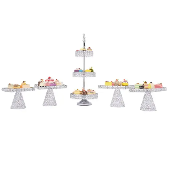 Dessert Plate Display Rack 5Pcs Cupcake Holder Tray Crystal Beads Cake Stand {1}