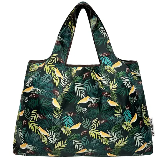Wrapables Large Foldable Tote Nylon Reusable Grocery Bags, Birds in Ferns {3}