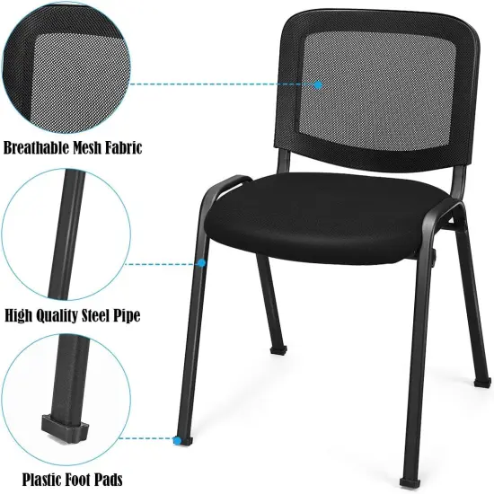 Set of 5 Conference Chair, Desk Chair No Wheels with Foot Pads, 5 Pack Executive Chairs, Lobby Chair, Reception Chairs for Home & Office, Meeting, Waiting Room, Stackable Guest Chairs, Black {6}