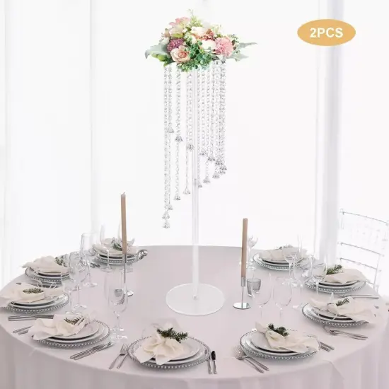 2pcs Clear Acrylic Flower Column Stand Crystal Chains for Wedding Backdrop Decor {4}