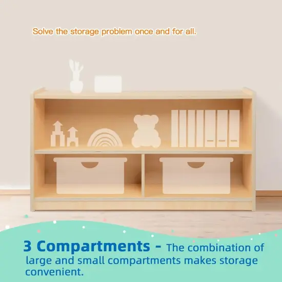 2-Shelf Montessori Shelf Toy Organizers and Storage for Kids, 3-Section Wooden Storage Cabinet Shelves for Classroom, Kindergarten, Kids Room, Playroom {6}