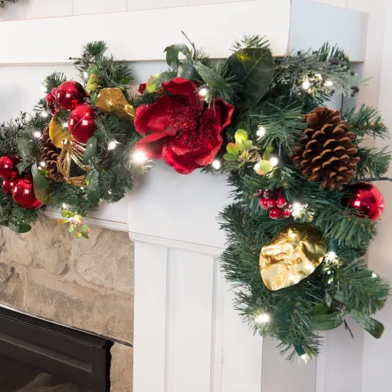 9 ft. Artificial Christmas Garland with Lights - Red Magnolia {2}