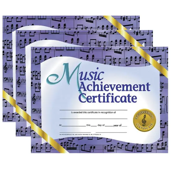 Music Achievement Certificate, 8.5" x 11", 30 Per Pack, 3 Packs {1}