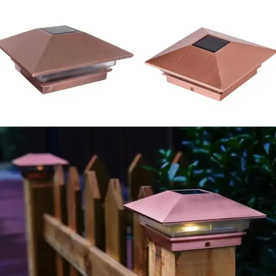 Solar Copper Plated DECK POST CAP LIGHT 4"x4" Garden Patio Outdoor Lighting LED {4}