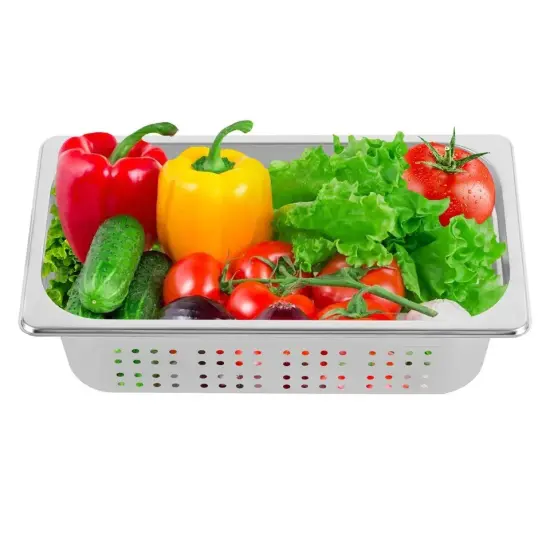 2 PCS 1/3 Size Perforated Steam Table Food Pan 4" Deep Hotel Pan Stainless Steel {3}